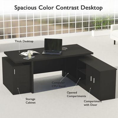 Mahmayi Samtida 193 Modern Executive Workstation Desk with Cabinet Computer and Laptop Desk Wooden Finish Ideal for Home and Office - Black