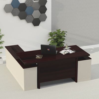 Mahmayi Samtida 193 Modern Executive Workstation Desk with Cabinet Computer and Laptop Desk Wooden Finish Ideal for Home and Office - Dark Walnut