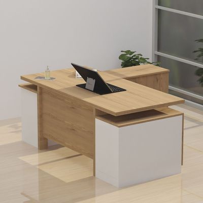 Mahmayi Samtida 193 Modern Executive Workstation Desk with Cabinet Computer and Laptop Desk Wooden Finish Ideal for Home and Office - Light Imperia