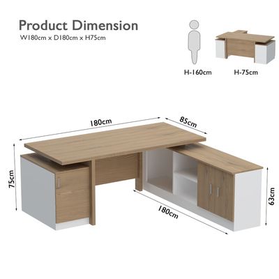 Mahmayi Samtida 193 Modern Executive Workstation Desk with Cabinet Computer and Laptop Desk Wooden Finish Ideal for Home and Office - Light Imperia