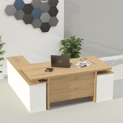 Mahmayi Samtida 193 Modern Executive Workstation Desk with Cabinet Computer and Laptop Desk Wooden Finish Ideal for Home and Office - Light Imperia