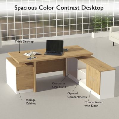 Mahmayi Samtida 193 Modern Executive Workstation Desk with Cabinet Computer and Laptop Desk Wooden Finish Ideal for Home and Office - Light Imperia