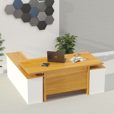 Mahmayi Samtida 193 Modern Executive Workstation Desk with Cabinet Computer and Laptop Desk Wooden Finish Ideal for Home and Office - Light Walnut