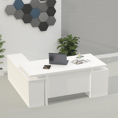 Mahmayi Samtida 193 Modern Executive Workstation Desk with Cabinet Computer and Laptop Desk Wooden Finish Ideal for Home and Office - White