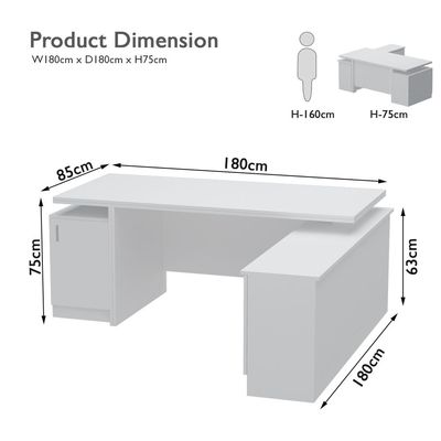 Mahmayi Samtida 193 Modern Executive Workstation Desk with Cabinet Computer and Laptop Desk Wooden Finish Ideal for Home and Office - White
