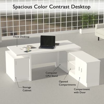 Mahmayi Samtida 193 Modern Executive Workstation Desk with Cabinet Computer and Laptop Desk Wooden Finish Ideal for Home and Office - White