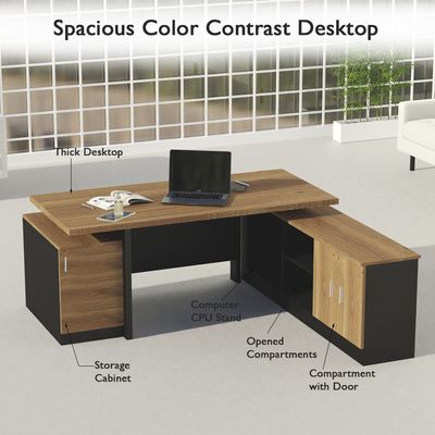 Mahmayi Samtida 193 Modern Executive Workstation Desk with Cabinet Computer and Laptop Desk Wooden Finish Ideal for Home and Office - Zabrano