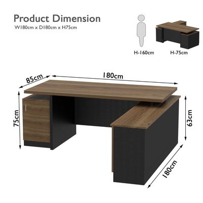 Mahmayi Samtida 193 Modern Executive Workstation Desk with Cabinet Computer and Laptop Desk Wooden Finish Ideal for Home and Office - Zabrano