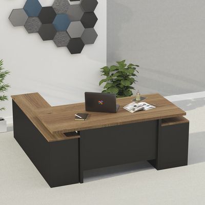 Mahmayi Samtida 193 Modern Executive Workstation Desk with Cabinet Computer and Laptop Desk Wooden Finish Ideal for Home and Office - Zabrano