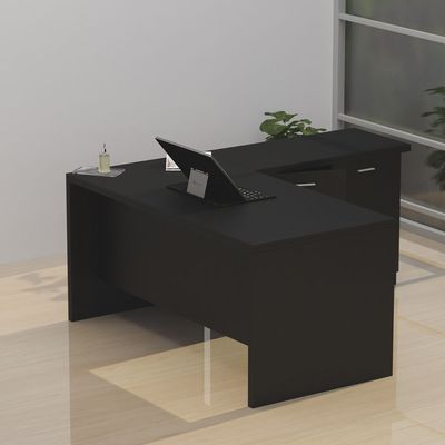 Mahmayi Zelda M225 L-Shape Modern Executive Workstation Desk with Cabinet Easy to Clean Computer and Laptop Ideal for Home and Office - Black