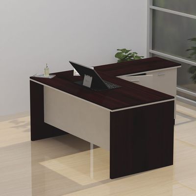 Mahmayi Zelda M225 L-Shape Modern Executive Workstation Desk with Cabinet Easy to Clean Computer and Laptop Ideal for Home and Office - Dark Walnut