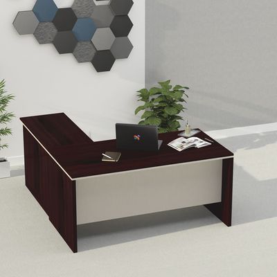 Mahmayi Zelda M225 L-Shape Modern Executive Workstation Desk with Cabinet Easy to Clean Computer and Laptop Ideal for Home and Office - Dark Walnut