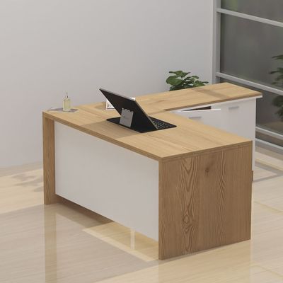 Mahmayi Zelda M225 L-Shape Modern Executive Workstation Desk with Cabinet Easy to Clean Computer and Laptop Ideal for Home and Office - Light Imperia