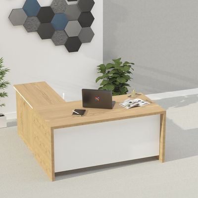 Mahmayi Zelda M225 L-Shape Modern Executive Workstation Desk with Cabinet Easy to Clean Computer and Laptop Ideal for Home and Office - Light Imperia