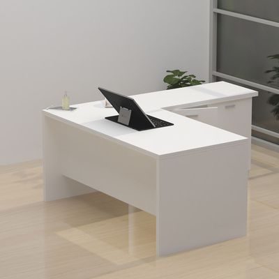 Mahmayi Zelda M225 L-Shape Modern Executive Workstation Desk with Cabinet Easy to Clean Computer and Laptop Ideal for Home and Office - White