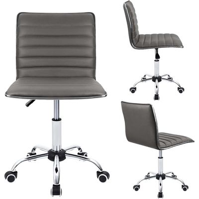 Mahmayi Mid Back Task Chair Comfortable Low Back Leather Swivel Office Desk Chair with Foam Molded Seat and Armless - Grey