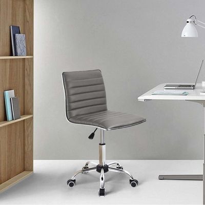 Mahmayi Mid Back Task Chair Comfortable Low Back Leather Swivel Office Desk Chair with Foam Molded Seat and Armless - Grey