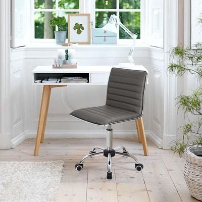 Mahmayi Mid Back Task Chair Comfortable Low Back Leather Swivel Office Desk Chair with Foam Molded Seat and Armless - Grey