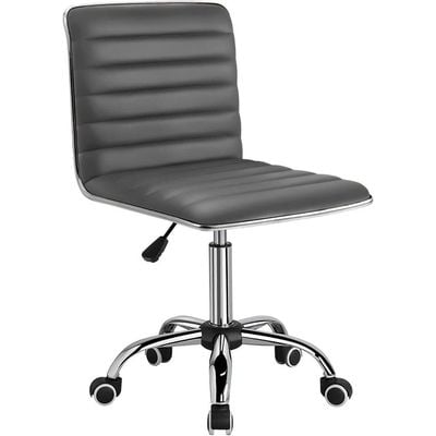 Mahmayi Mid Back Task Chair Comfortable Low Back Leather Swivel Office Desk Chair with Foam Molded Seat and Armless - Grey