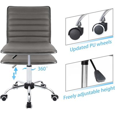 Mahmayi Mid Back Task Chair Comfortable Low Back Leather Swivel Office Desk Chair with Foam Molded Seat and Armless - Grey