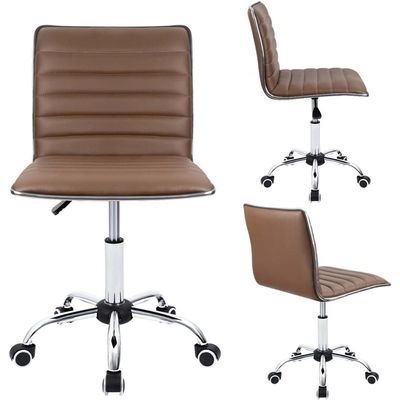 Mahmayi Mid Back Task Chair Comfortable Low Back Leather Swivel Office Desk Chair with Foam Molded Seat and Armless - Brown