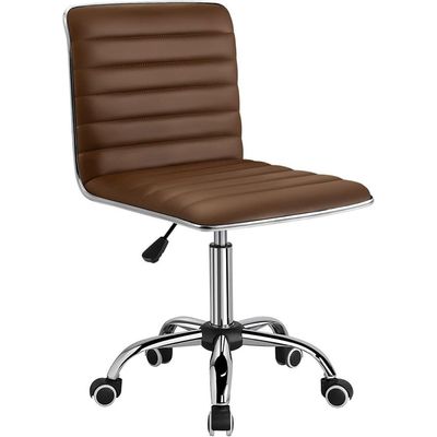 Mahmayi Mid Back Task Chair Comfortable Low Back Leather Swivel Office Desk Chair with Foam Molded Seat and Armless - Brown