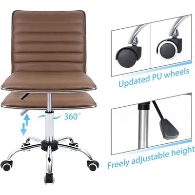 Mahmayi Mid Back Task Chair Comfortable Low Back Leather Swivel Office Desk Chair with Foam Molded Seat and Armless - Brown