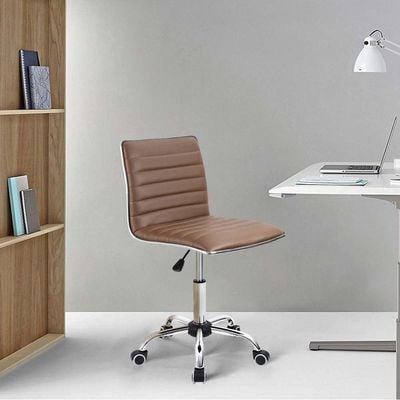 Mahmayi Mid Back Task Chair Comfortable Low Back Leather Swivel Office Desk Chair with Foam Molded Seat and Armless - Brown