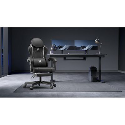 Mahmayi Ergonomic Adjustable Gaming Chair with High Back Leather Ideal for Home and Office Use, Head Support, Backrest Tilt, Footrest, and Massage Lumbar Support for Ultimate Comfort - Black