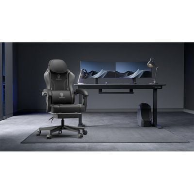 Mahmayi Ergonomic Adjustable Gaming Chair with High Back Leather Ideal for Home and Office Use, Head Support, Backrest Tilt, Footrest, and Massage Lumbar Support for Ultimate Comfort - Grey