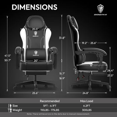 Mahmayi Ergonomic Adjustable Gaming Chair with High Back Leather Ideal for Home and Office Use, Head Support, Backrest Tilt, Footrest, and Massage Lumbar Support for Ultimate Comfort - White