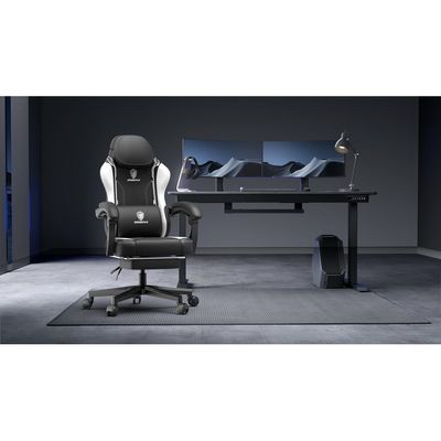 Mahmayi Ergonomic Adjustable Gaming Chair with High Back Leather Ideal for Home and Office Use, Head Support, Backrest Tilt, Footrest, and Massage Lumbar Support for Ultimate Comfort - White