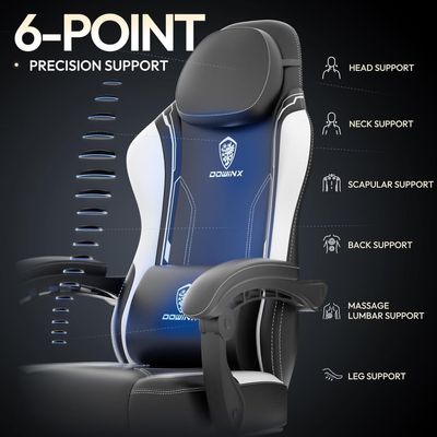 Mahmayi Ergonomic Adjustable Gaming Chair with High Back Leather Ideal for Home and Office Use, Head Support, Backrest Tilt, Footrest, and Massage Lumbar Support for Ultimate Comfort - White