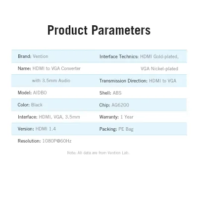 VENTION HDMI to VGA Converter with 3.5MM AudioModel # AIDB0