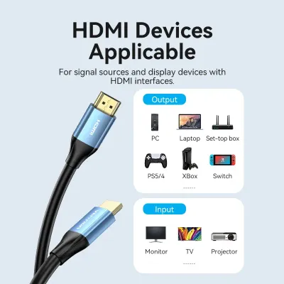 VENTION HDMI Male to Male 4K HD Cable Aluminum Alloy Type 0.75M BlueModel # ALHSE