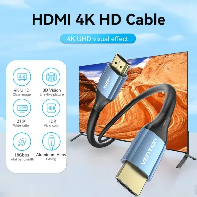 VENTION HDMI Male to Male 4K HD Cable Aluminum Alloy Type 0.75M BlueModel # ALHSE