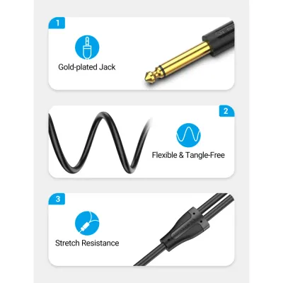 VENTION 3.5mm Male to 2*6.5mm Male Audio Cable 1.5M BlackModel # BACBG