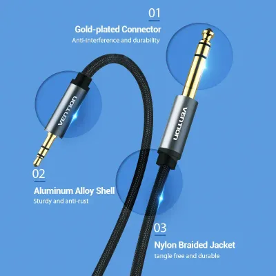 VENTION Nylon Braided 3.5mm Male to 6.5mm Male Audio Cable 1M GrayModel # BAIHF