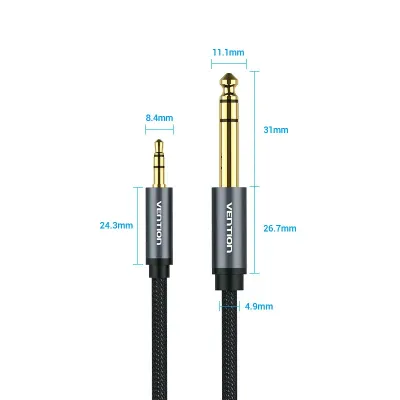 VENTION Nylon Braided 3.5mm Male to 6.5mm Male Audio Cable 1M GrayModel # BAIHF