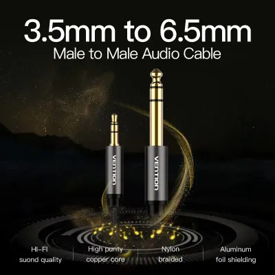 VENTION Nylon Braided 3.5mm Male to 6.5mm Male Audio Cable 1.5M GrayModel # BAIHG