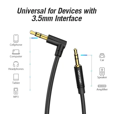 VENTION 3.5mm Male to 90° Male Audio Cable 0.5M Black Metal TypeModel # BAKBD-T