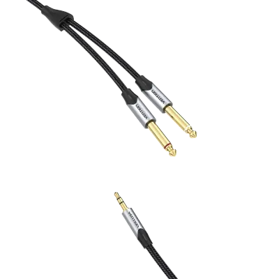 VENTION Cotton Braided 3.5mm Male to 2*6.5mm Male Audio Cable 0.5M Gray Aluminum Alloy TypeModel # BARHD