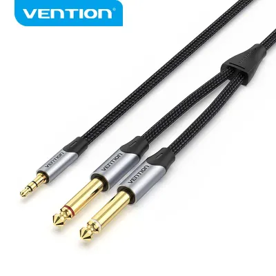 VENTION Cotton Braided 3.5mm Male to 2*6.5mm Male Audio Cable 0.5M Gray Aluminum Alloy TypeModel # BARHD