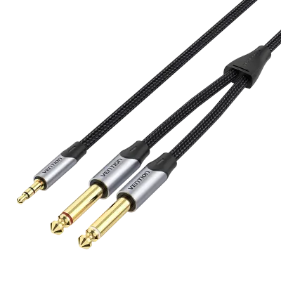 VENTION Cotton Braided 3.5mm Male to 2*6.5mm Male Audio Cable 0.5M Gray Aluminum Alloy TypeModel # BARHD