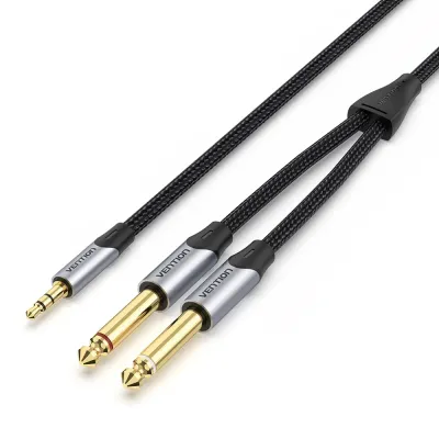 VENTION Cotton Braided 3.5mm Male to 2*6.5mm Male Audio Cable 0.5M Gray Aluminum Alloy TypeModel # BARHD