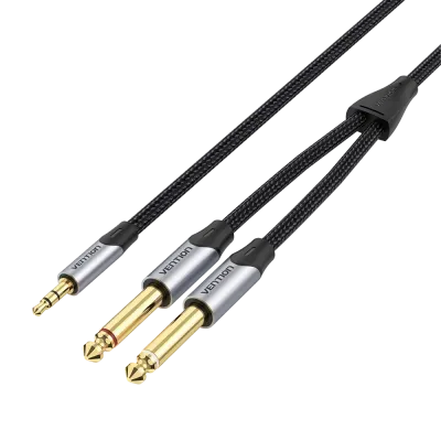 VENTION Cotton Braided 3.5mm Male to 2*6.5mm Male Audio Cable 0.5M Gray Aluminum Alloy TypeModel # BARHD