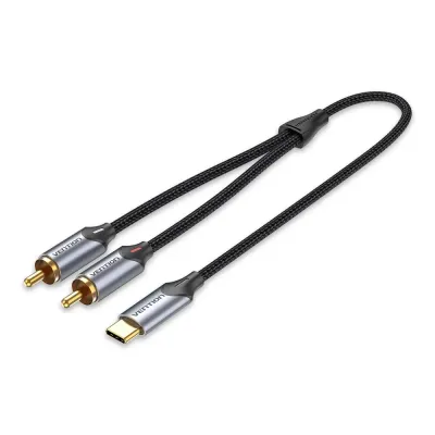 VENTION Cotton Braided TRS 3.5mm Male to 6.5mm Male Audio Cable 0.5M Gray Aluminum Alloy TypeModel # BAUHD