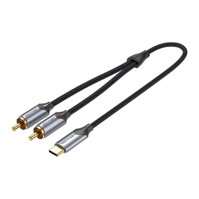 VENTION Cotton Braided TRS 3.5mm Male to 6.5mm Male Audio Cable 0.5M Gray Aluminum Alloy TypeModel # BAUHD