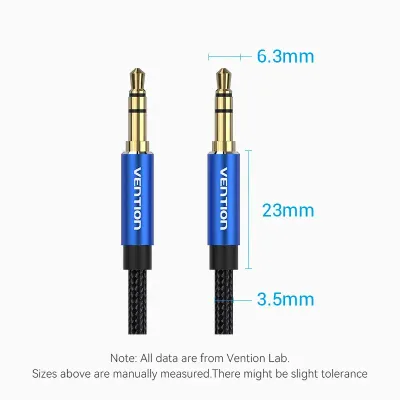 VENTION Cotton Braided 3.5mm Male to Male Audio Cable 0.5M Blue Aluminum Alloy TypeModel # BAWLD