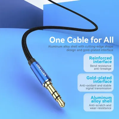 VENTION Cotton Braided 3.5mm Male to Male Audio Cable 0.5M Blue Aluminum Alloy TypeModel # BAWLD